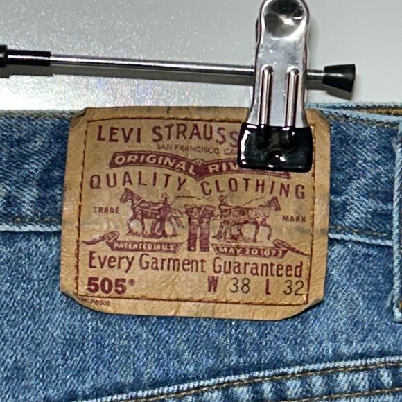 Vintage Levis 505 Jeans Mens 38x32 Dark Wash Regular Fit Straight Leg Workwear - Picture 5 of 10